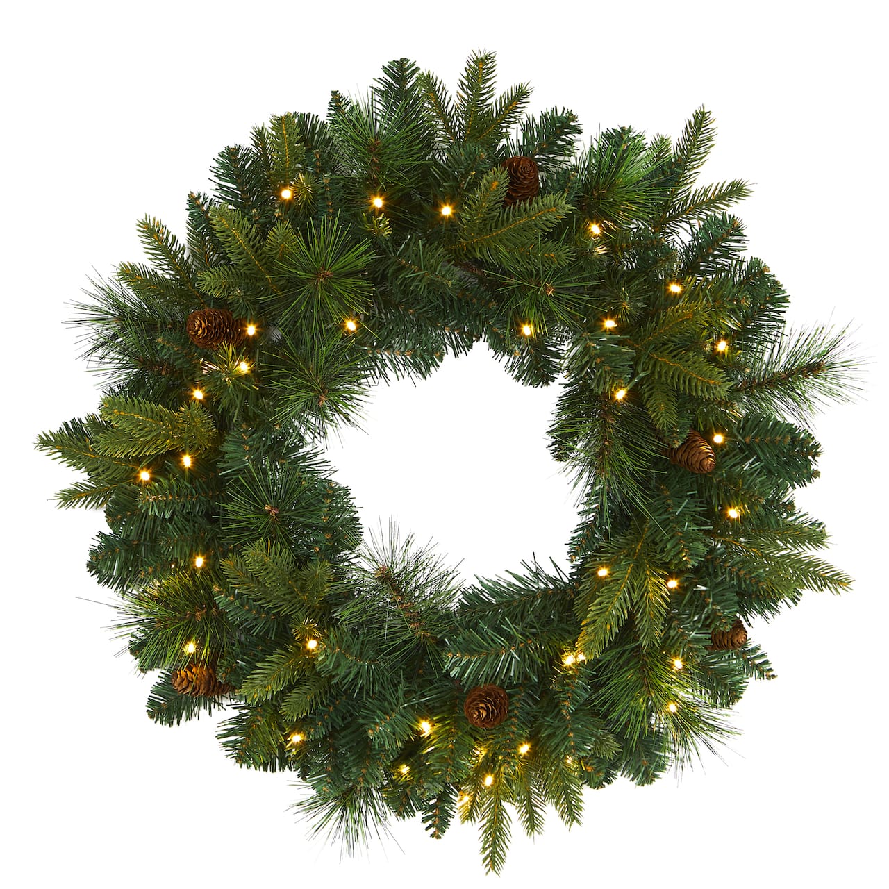 24" LED Mixed Pine Artificial Christmas Wreath